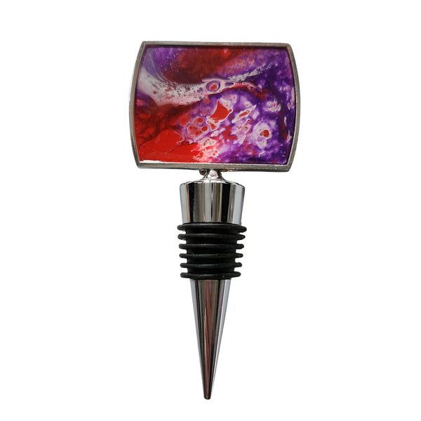 Unique handcrafted rectangle wine stopper with fluid abstract design
