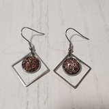 Metal shaped druzy dangle earrings on silver stainless steel hooks