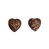 Handmade druzy heart earrings on stainless steel posts in multiple colors