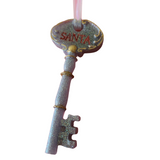 Handcrafted resin Santa’s Magic Key ornament with ‘Santa’ engraved at the top by Blue Bourbon Designs