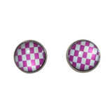 Checkered stud earrings on stainless steel posts