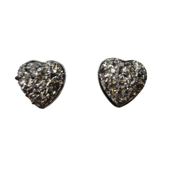 Handmade druzy heart earrings on stainless steel posts in multiple colors