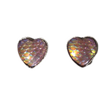 Mermaid scale and dragon scale heart earrings with color-shifting cabochons on stainless steel posts