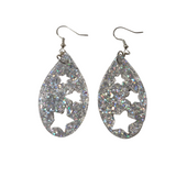 Star teardrop resin earrings on stainless steel hooks in multiple colors