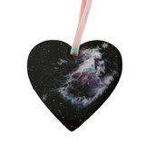 Handmade space heart ornament with black resin base and galaxy swirls by Blue Bourbon Designs.