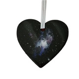 Handmade space heart ornament with black resin base and galaxy swirls by Blue Bourbon Designs.