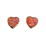 Handmade druzy heart earrings on stainless steel posts in multiple colors