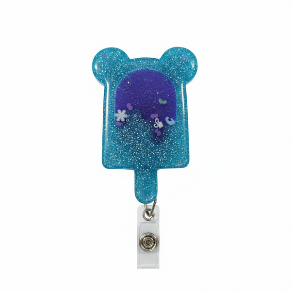 Fun handmade shaker badge reel shaped like a bear popsicle