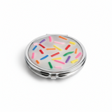 Whimsical faux vanilla frosting compact mirror with sprinkles and dual mirrors