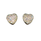 Handmade druzy heart earrings on stainless steel posts in multiple colors