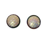 Round mermaid scale and dragon scale stud earrings on rainbow stainless steel posts