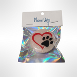 Handmade white resin pawprint heart phone grip by Blue Bourbon Designs