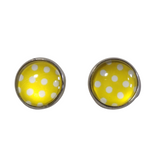 Large polka-dot stud earrings on stainless steel posts in multiple colors